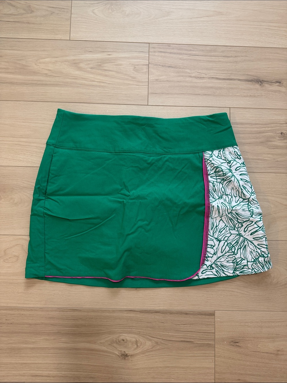 Lady Hagen Green Golf Skort with White Printed Side Panel and Pink Trim
